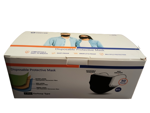 3-Ply Black/White Disposable Protective Face Mask 50pcs / box