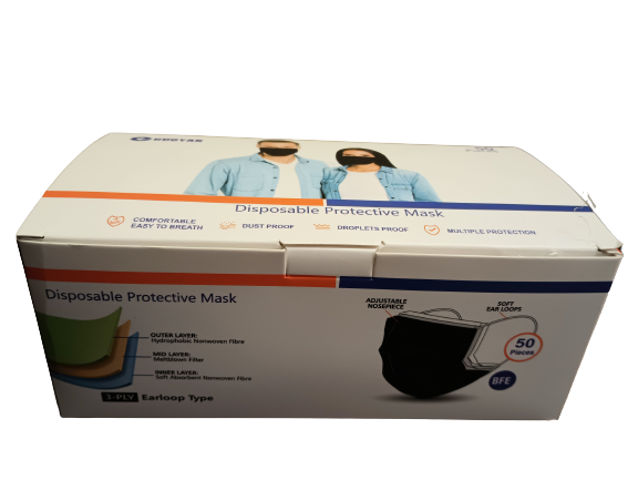 3-Ply Black/White Disposable Protective Face Mask 50pcs / box